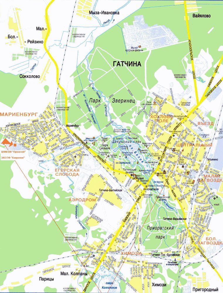 Карта города Гатчина