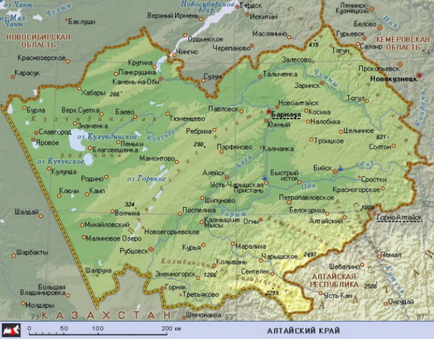 Географическая карта республики Алтай