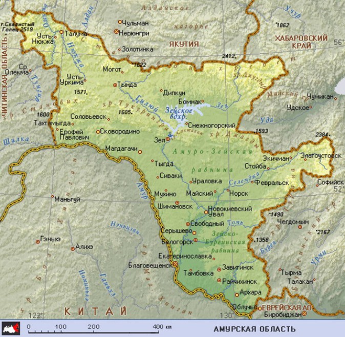 Географическая карта Амурской области