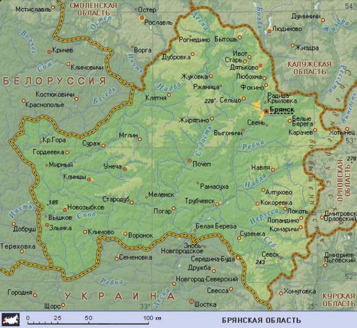 Географическая карта Брянской области - Карты городов России