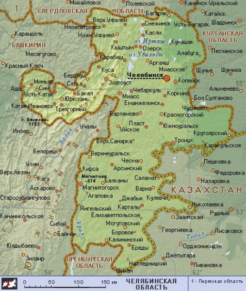 Географическая карта Челябинской области