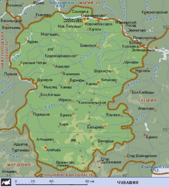 Географическая карта Чувашии