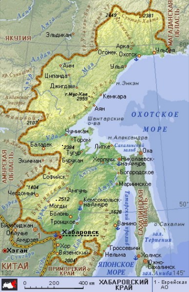 Географическая карта Хабаровского края