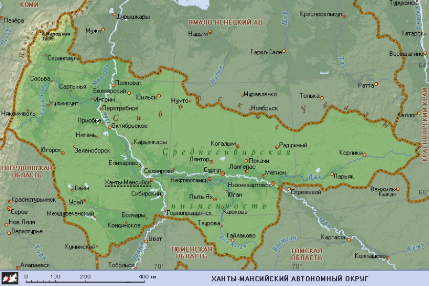 Географическая карта Югры