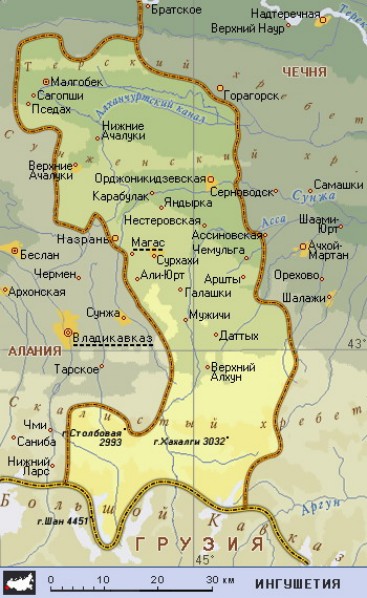 Географическая карта Ингушетии