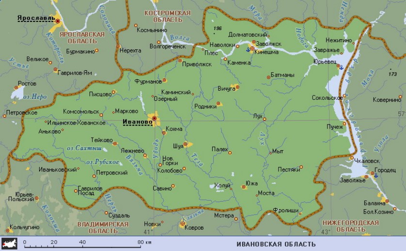 Географическая карта Ивановской области