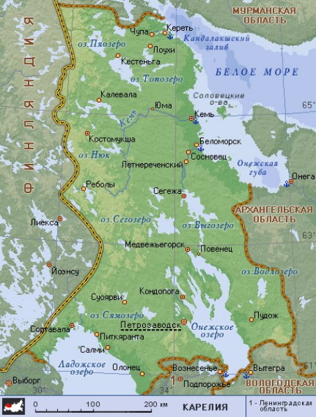 Географическая карта Карелии