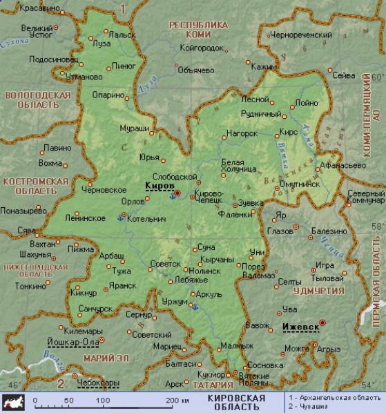 Географическая карта Кировской области