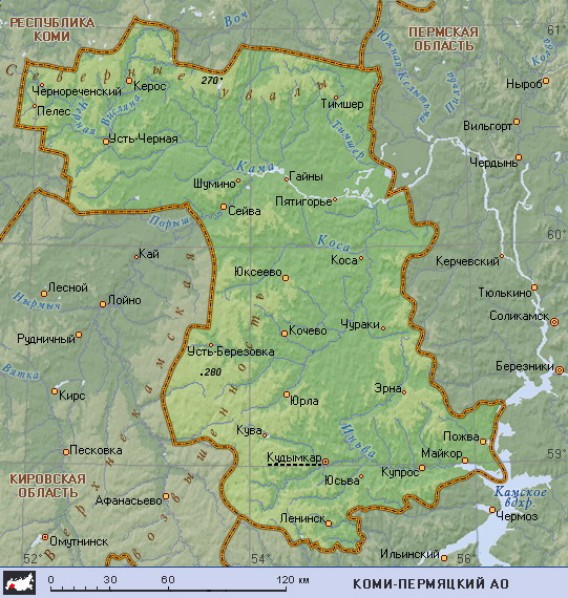 Географическая карта Коми