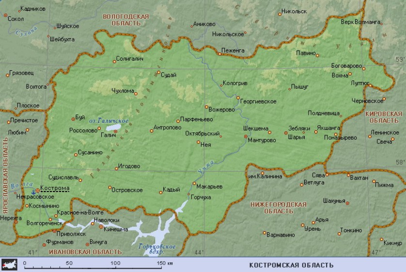 Географическая карта Костромской области
