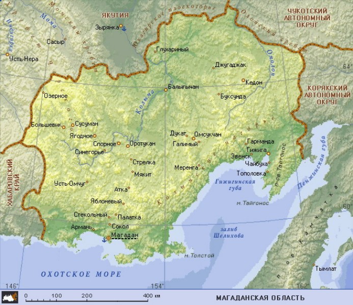 Географическая карта Магаданской области