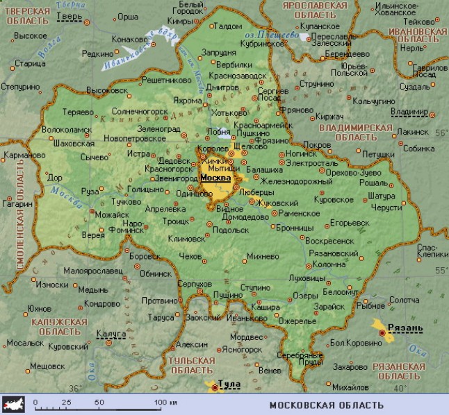 Географическая карта Московской области