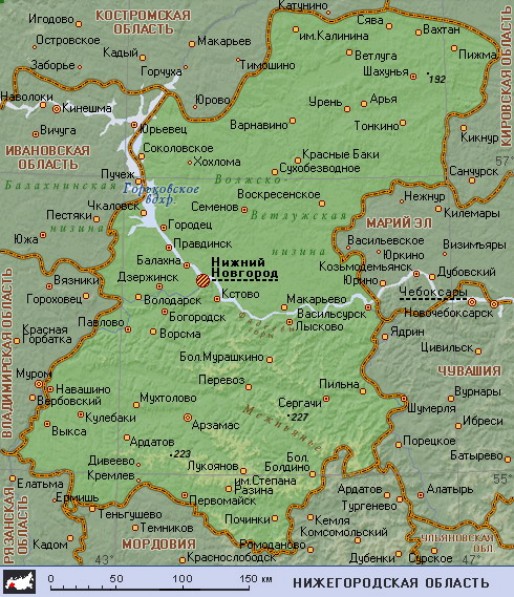 Географическая карта Нижегородской области