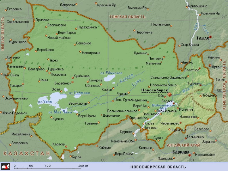Географическая карта Новосибирской области