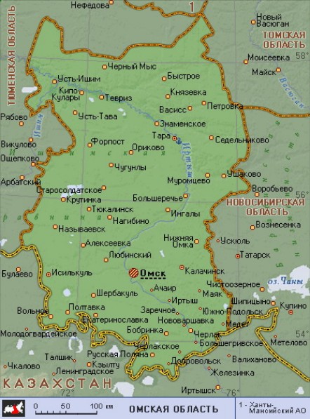 Географическая карта Омской области