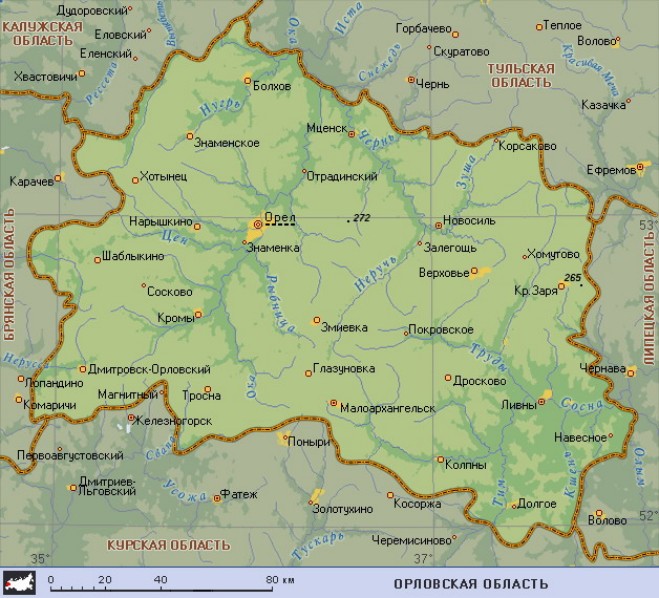Географическая карта Орловской области
