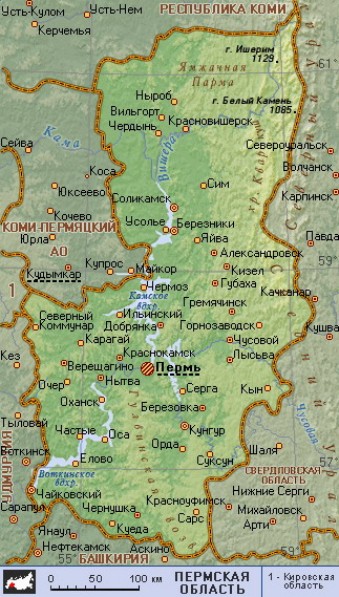 Географическая карта Пермского края