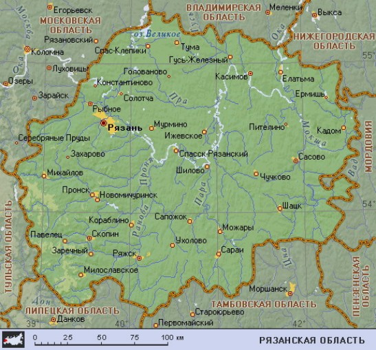 Географическая карта Рязанской области