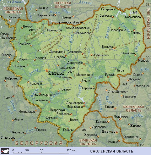 Географическая карта Смоленской области