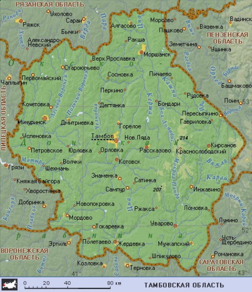 Географическая карта Тамбовской области