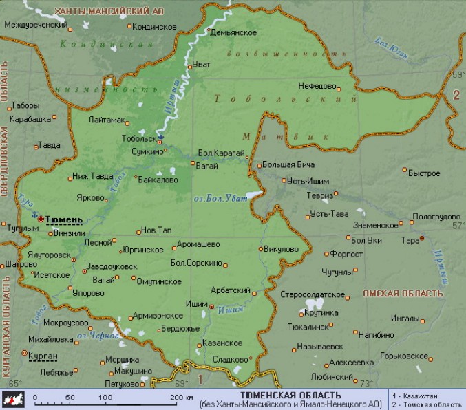 Географическая карта Тюменской области