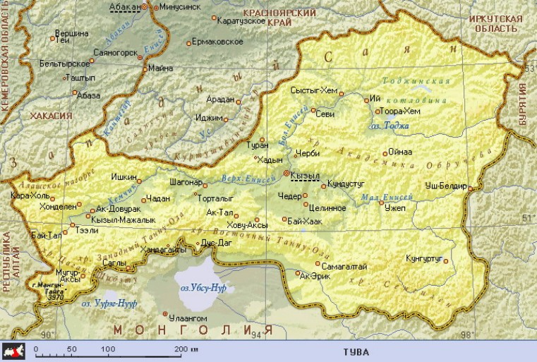 Географическая карта Тувы