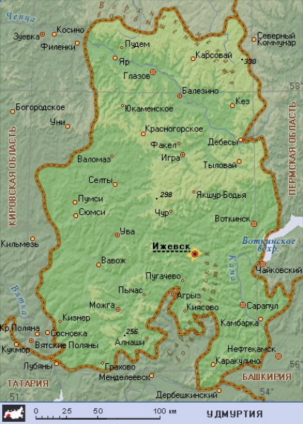 Географическая карта Удмуртии