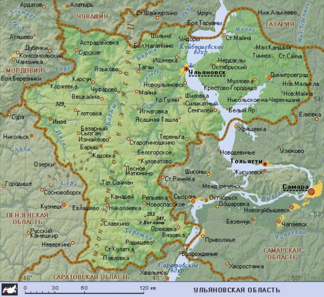 Географическая карта Ульяновской области