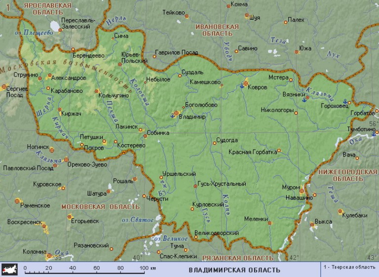 Географическая карта Владимирской области