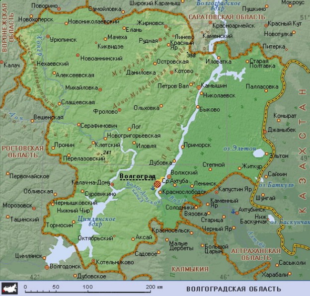 Географическая карта Волгоградской области