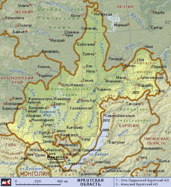 Географическая карта Иркутской области