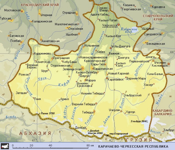 Географическая карта Карачаево-Черкесии