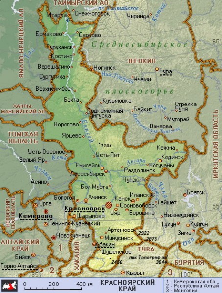 Географическая карта Красноярского края