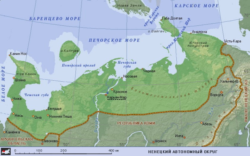 Географическая карта Ненецкого АО