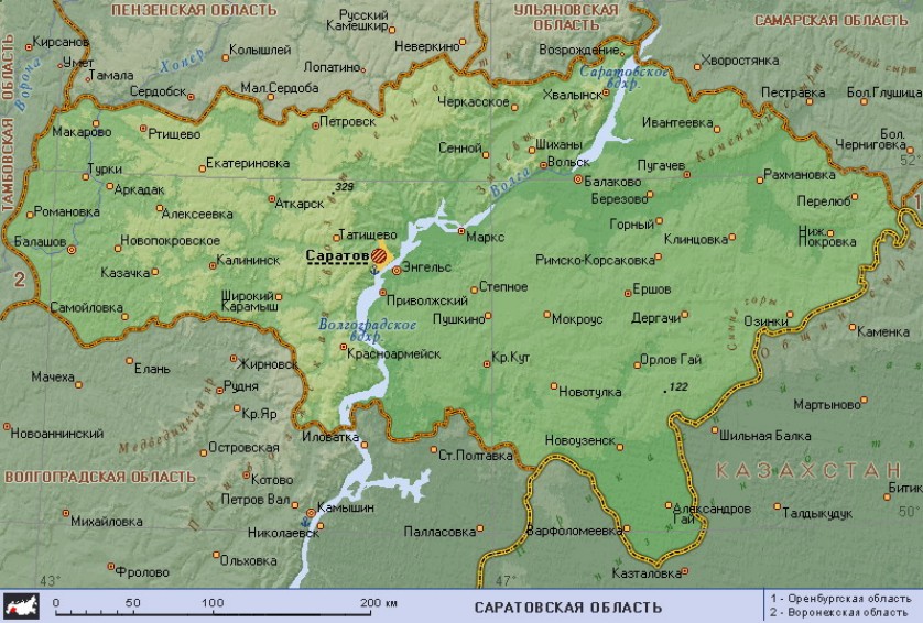 Географическая карта Саратовской области