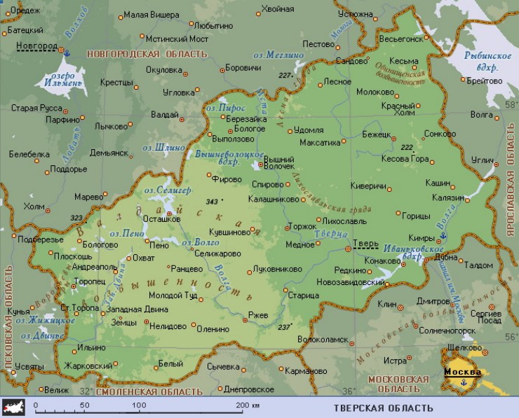 Географическая карта Тверской области