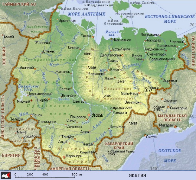 Географическая карта Якутии