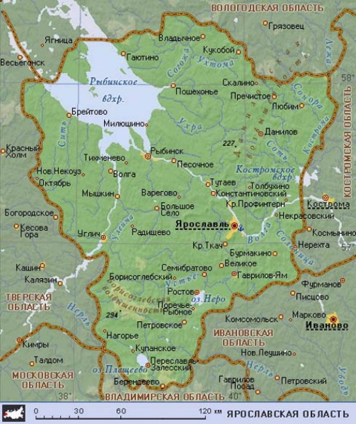 Географическая карта Ярославской области